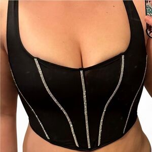 VS Black Rhinestone Embellished Top